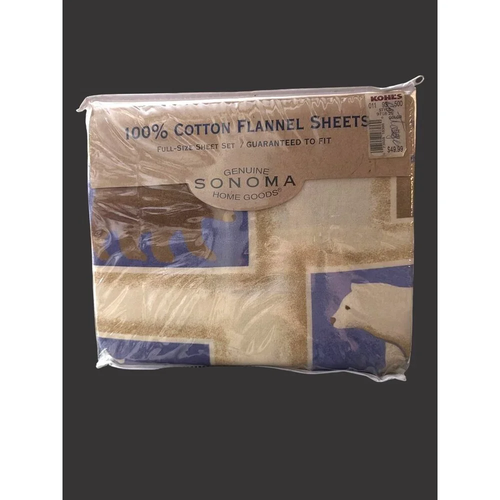 Sonoma Home Goods‎ 100% Cotton Flannel Sheets Full-Size Set Rustic Bear NEW